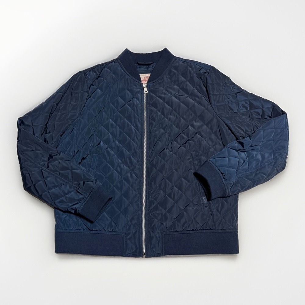 Levi's Quilted Bomber Jacket Mens L Navy Diamond Quilt Full Zip